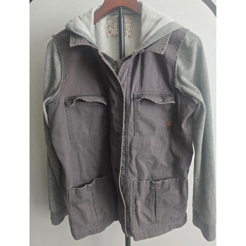 Element Eden Women Gray Hooded‎ Utility Jacket Sweatshirt Sleeves Vest Large